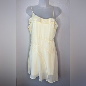 Missguided Buttery Yellow Assymetric Seam Chiffon Ruffle Cami‎ Mini Dress Size 8